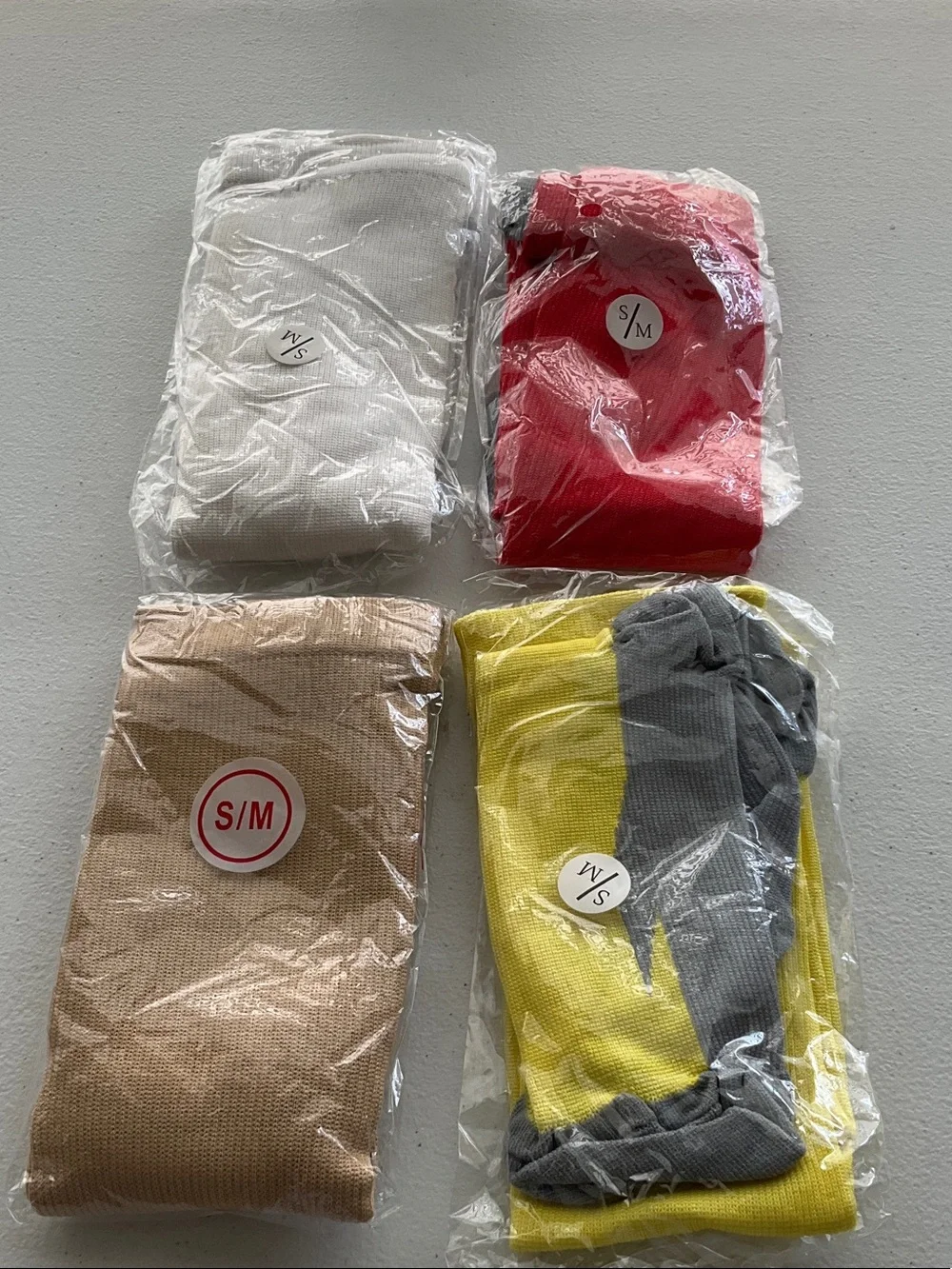 4-Prs.Ribbed Crew Socks -  (White, Red, Beige, Yellow/Gray)